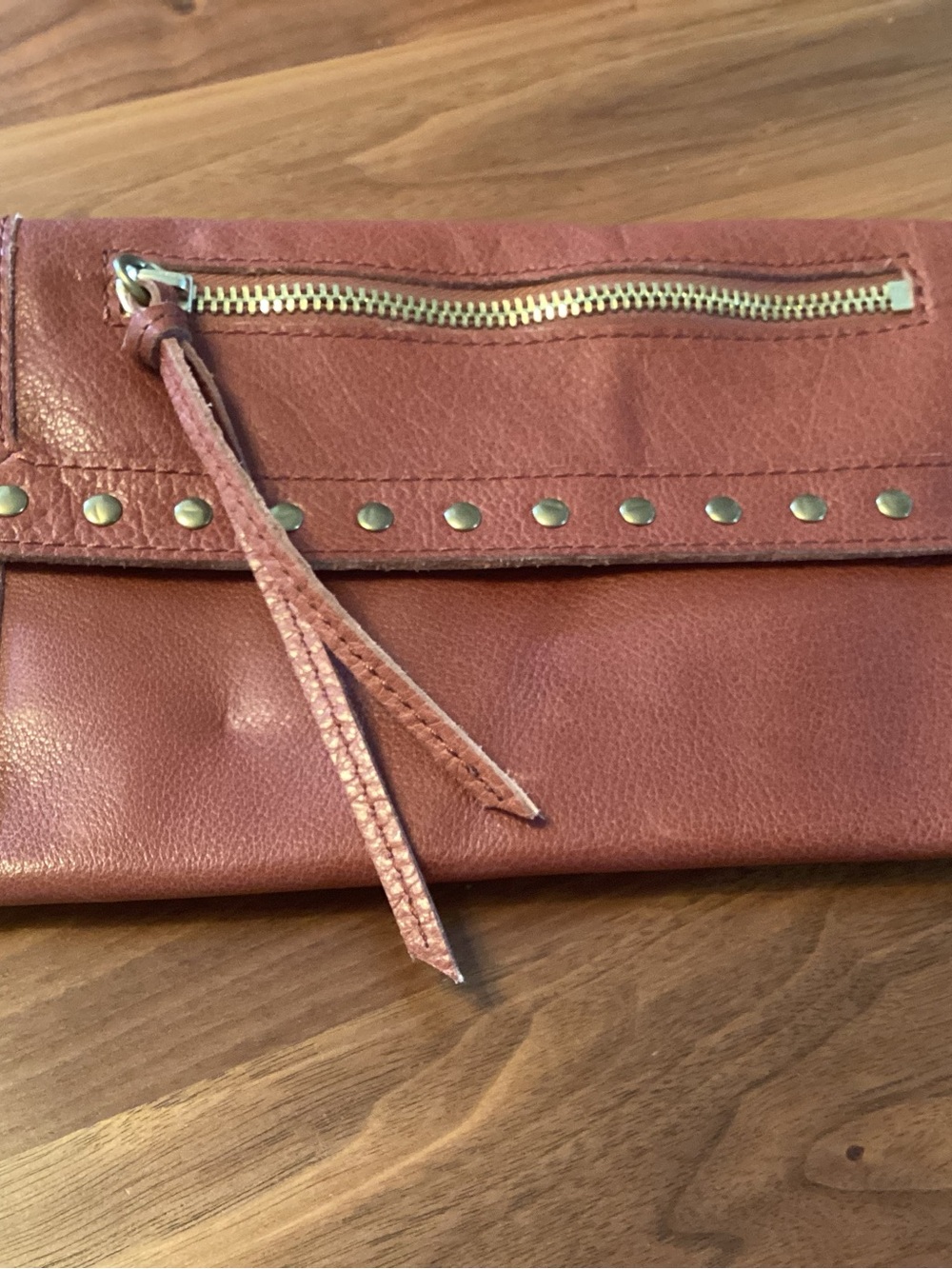 Linea Pelle Rust-Pink Studded Foldover Clutch